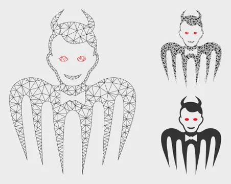 Gentleman Spectre Devil Vector Mesh Wire Frame Model and Triangle Mosaic Icon Stock Illustration