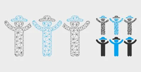Gentlemen Hands up Roundelay Vector Mesh Wire Frame Model and Triangle Mosaic Stock Illustration