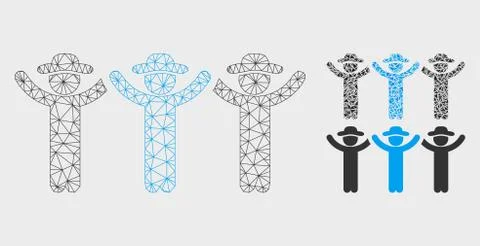 Gentlemen Hands up Roundelay Vector Mesh 2D Model and Triangle Mosaic Icon 스톡 일러스트