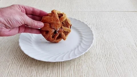 Gently Lifting Apple Strudel Slice-Flaky Layers and Warm Filling 스톡 동영상 312252062