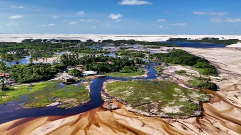 Gently Moving Across Braided Rio Grande Channels Near Betânia Stock Footage 342443603