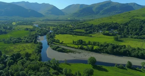 Gently tracking aerial of the River Orchy in Dalmally, Argyll in the Scottish Видео 115499338
