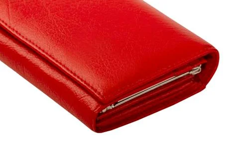Genuine leather red women purse Stock Photos
