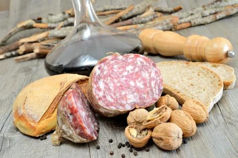 Genuine salami Stock Photos