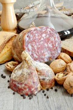 Genuine salami Stock Photos