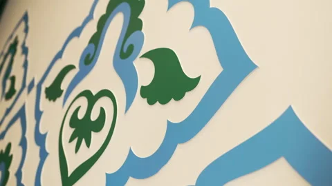 Genuine Tatar patterns embellish simple walls of music room Stock Footage 293311712