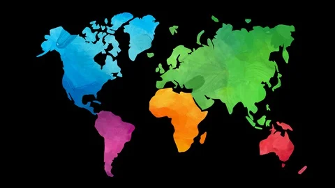 Genuine world chart concept science designed with each continent painted with Stock Footage 128349850