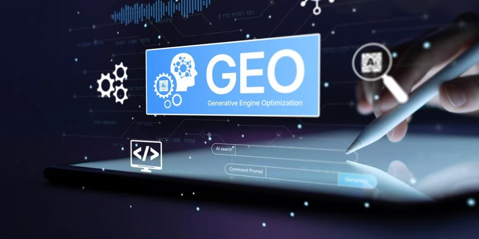GEO AI Optimization Platform with Generative Engine Interface Search Prompt.. 스톡 사진