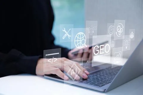 GEO Concept. Generative Engine Optimization for Online Marketing Strategy, Stock Photos