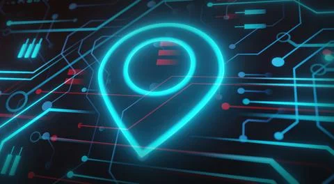 Geo Location Pin with a technological electronics circuit Illustrazione stock