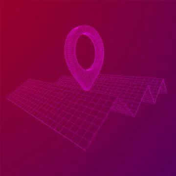 Geo map pin with folding map wireframe mesh Stock-Illustration