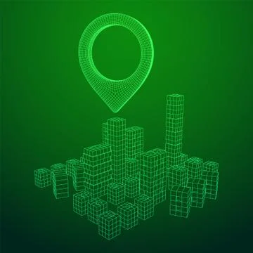 Geo map pin on Mesh Cubes City Array wireframe mesh イラスト素材