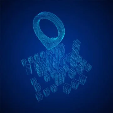 Geo map pin on Mesh Cubes City Array wireframe mesh イラスト素材