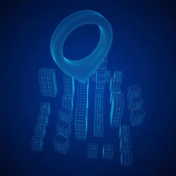 Geo map pin on Mesh Cubes City Array wireframe mesh Stockillustratie