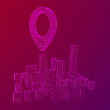 Geo map pin on Mesh Cubes City Array wireframe mesh イラスト素材