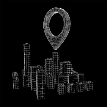 Geo map pin on Mesh Cubes City Array wireframe mesh イラスト素材