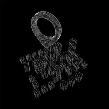 Geo map pin on Mesh Cubes City Array wireframe mesh Ilustración de archivo