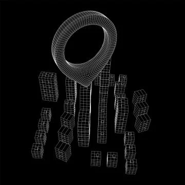Geo map pin on Mesh Cubes City Array wireframe mesh Illustrazione stock