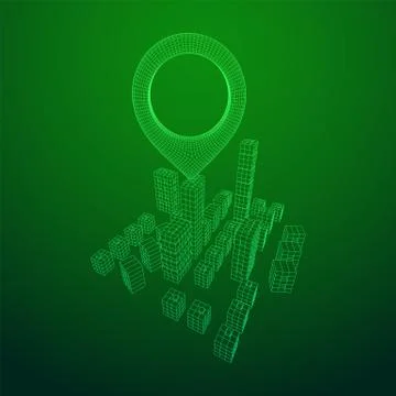 Geo map pin on Mesh Cubes City Array wireframe mesh イラスト素材