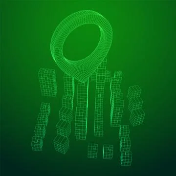 Geo map pin on Mesh Cubes City Array wireframe mesh Ilustración de archivo