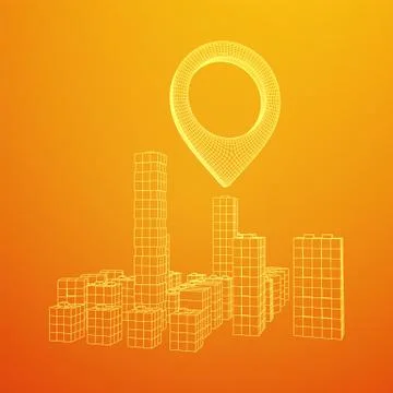 Geo map pin on Mesh Cubes City Array wireframe mesh イラスト素材
