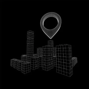 Geo map pin on Mesh Cubes City Array wireframe mesh イラスト素材