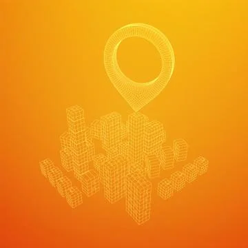 Geo map pin on Mesh Cubes City Array wireframe mesh イラスト素材