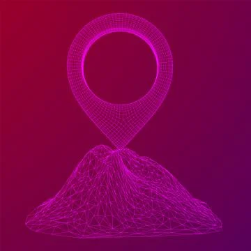 Geo map pin on mountain peak top wireframe mesh 스톡 일러스트