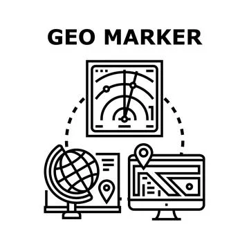 Geo marker displaying global positioning mapping navigation Illustrazione stock