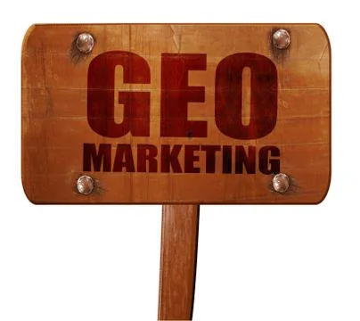 Geo marketing, 3D rendering, text on wooden sign Stock Illustration
