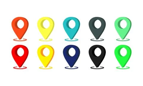 Geo pin, location icon in different colors or geolocation, gps, map pointer o Stock Illustration