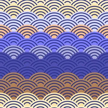 Geo seamless pattern abstract scales simple Nature with japanese wave circle, Stock Illustration