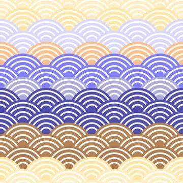 Geo seamless pattern abstract scales simple Nature with japanese wave circle, Stock Illustration