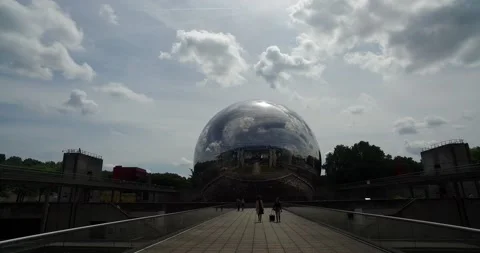 The Geode at City of Science and Industry in the Villette Park, Paris, France Stock Footage 200399543