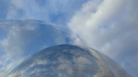 Geode clouds paris building france glass dome Stock Footage 1005643