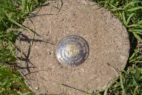 Geodedic survey marker for horizontal control mark, located in Red Wing Minne Stock Photos