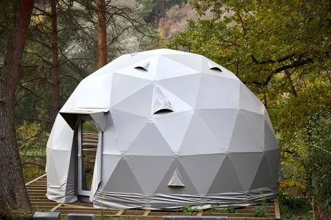 Geodesic dome is a hemispherical thin-shell structure lattice shell based o.. Stock Photos