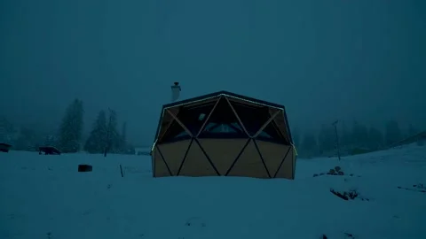 Geodesic Dome With Lights, Winter Landscape. Stock Footage 146449422