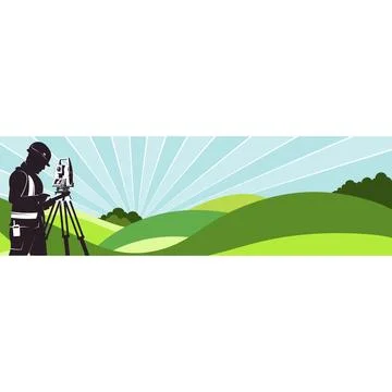 Geodesist engineer with geodetic instrument in the fields banner Stock Illustration