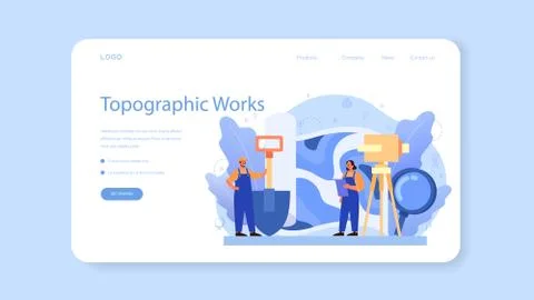Geodesy science web banner or landing page. Land surveying Stock Illustration