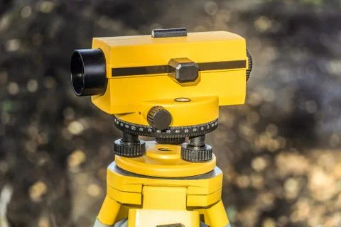 Geodetic optical level. Construction engineering tool. Stock Photos
