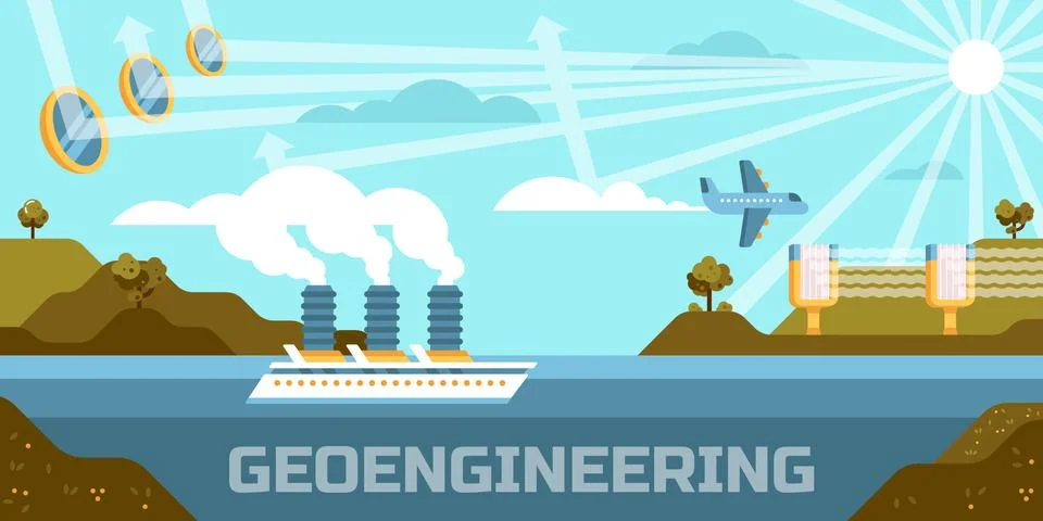 Geoengineering concept vector illustration, altering, atmosphere, biosphere Stock Illustration