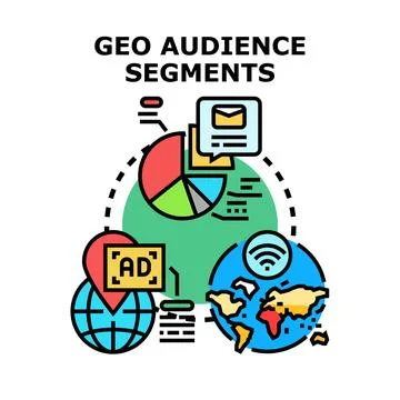 Geographic audience segments analyzing global marketing strategy Stock Illustration