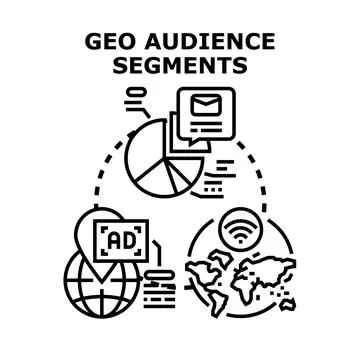Geographic audience segments analyzing global marketing strategy Stock Illustration