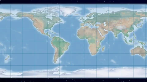 Geographic (equirectangular) world map projection - natural earth Video stock 35235428