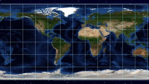 Geographic (equirectangular) world map projection - Blue Marble Video stock 125611671