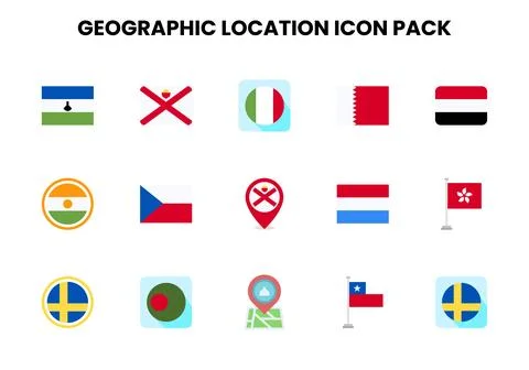 Geographic Location Flat Icons Pack 스톡 일러스트