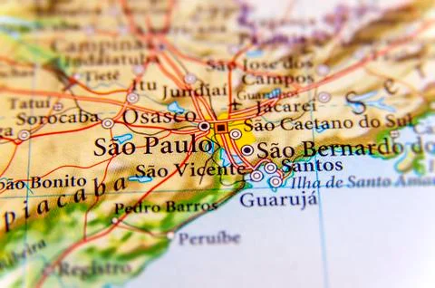 Geographic map of Brazil with capital Sao Pulo city Stock Photos
