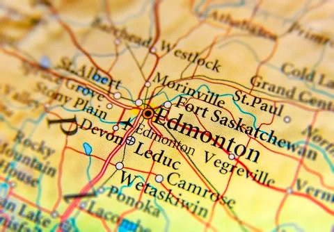 Geographic map of Canada state Alberta with close of Edmonton city Stock Photos
