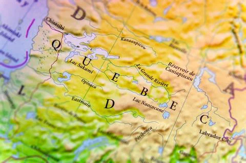 Geographic map of Canada state Quebec with important cities Stock Photos